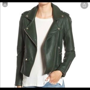 Blank NYC Green motto vegan leather  jacket